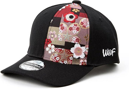 W@nderFabric Traditional Japanese Kimono Baseball Cap, Embroidered Pattern, Adjustable Snapback Flat Brim, 6-Panel Cap