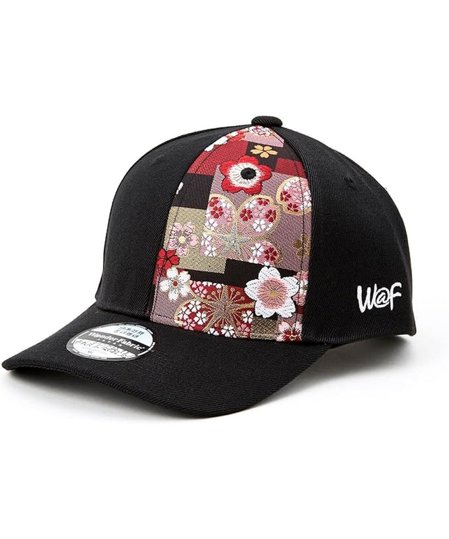 W@nderFabric Traditional Japanese Kimono Baseball Cap, Embroidered Pattern, Adjustable Snapback Flat Brim, 6-Panel Cap