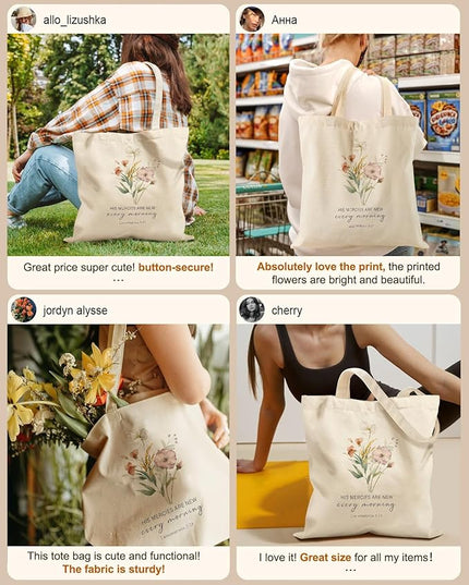 Canvas Tote Bag with Pockets - Aesthetic Reusable Totes for Women Ladies Cute Printed Cloths Canvas Shoulder Bag