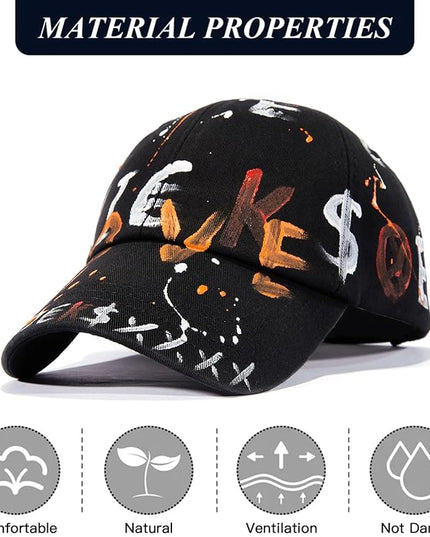Trendy Unisex Graffiti Baseball Cap, Adjustable Cotton Baseball Cap for Men & Women, Athletic Streetwear Hat
