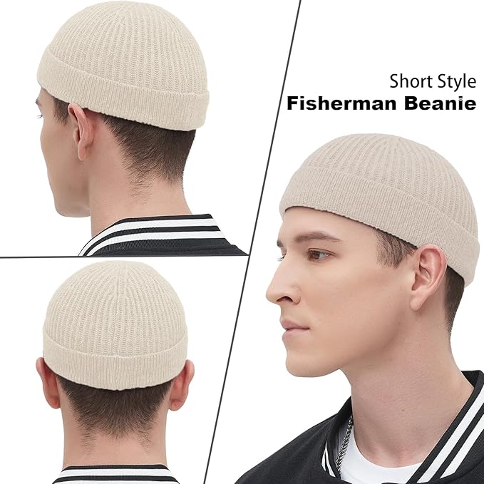Fisherman Beanie Hats for Men Women,Wool Knit Trawler Skull Cap,Watch Cap,Spring Fall Winter Warm Short Hats