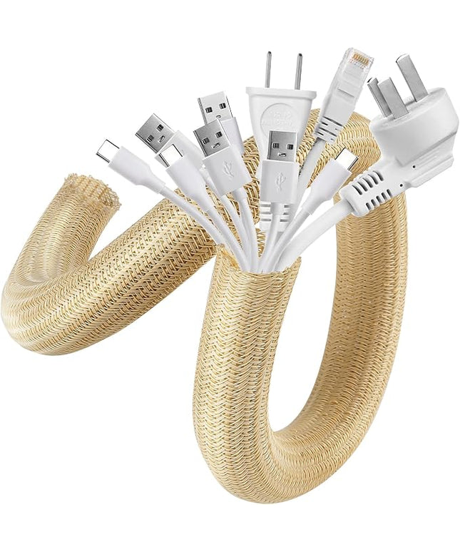 AGPTEK Cable Sleeve Cover, 10ft - 1.5 inch Desk Cord Organizer Cable Hider, Home Office Wire Management Computer TV Wire Loom Tubing, Pet Proof Cord Protector, from Cat Dog Chewing, Wood Color
