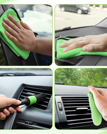 16 Pcs Windshield Cleaner Tool, Car Cleaning Kit with Various Detailing Brushes Set Spray Bottle Cleaner Towel Cleaning Gel Accessories Car Interior Detailing Kit for Windows Vents(Green)