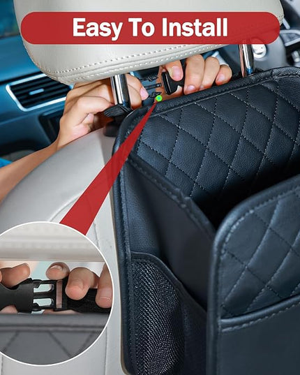 Car Seat Back Organizer with Storage Pockets, 2 Pack Multi Hanging Car Seat Organizer Backseat Car Organizer, Leather Backseat Car Organizer for Kids & Adults with Cup Holders Car Travel Accessories