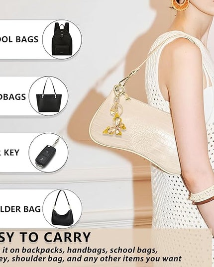 XGALBLA Cute Bling Crystals Rhinestone Butterfly KeyChain with Heart Pendant, Lovely Bag Charms for Handbags Purse Accessory