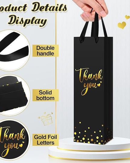 Ctosree 30 Pcs Wine Bottle Gift Bag with Handle 4.3x3.5x13.7 Liquor Paper Bag for Thank You Favor Gold Foil Kraft Whiskey Tote Carrier for Wedding Birthday Bridal Valentine's day Party(5 Colors)