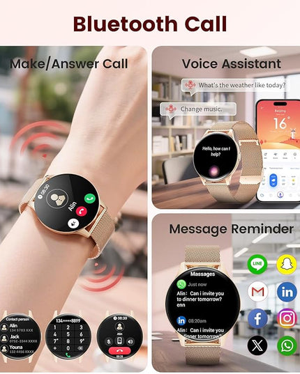 LIGE Smart Watch for Women, 1.43" AMOLED Screen Smartwatch with Answer/Make Call for iPhone/Android/Samsung, Fitness Tracker with 120+ Sport Modes, Sleep/Health Monitor, IP68 Waterproof, 2 Bands,Gold