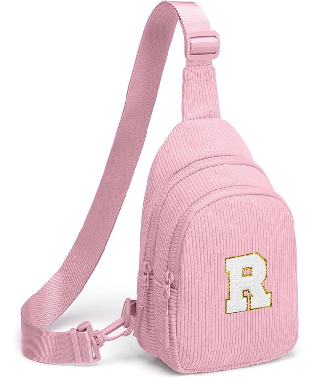Viverte Small Corduroy Sling Bag Initial Crossbody Bag Fanny Pack for Girls Personalized Birthday Gifts for Teen Girls Gifts