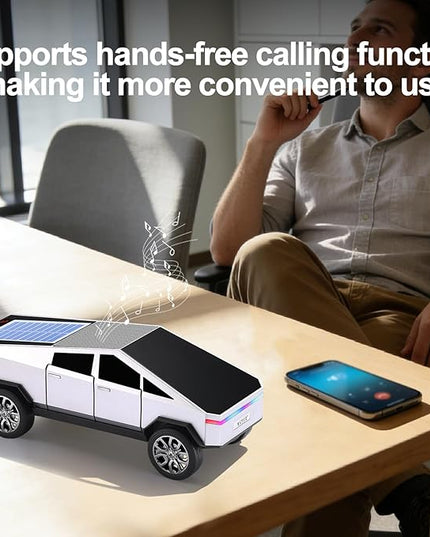 Solar-Powered car-Shaped Bluetooth Speaker, Portable Wireless Stereo, high-Definition Sound Quality, TWS Dual-Ear Pairing, Truck-Shaped Speaker, Suitable for Home, Office and Gift (Silver)