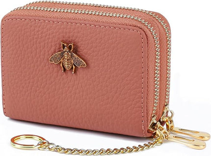 imeetu RFID Credit Card Holder, Small Leather Zipper Card Case Wallet for Women