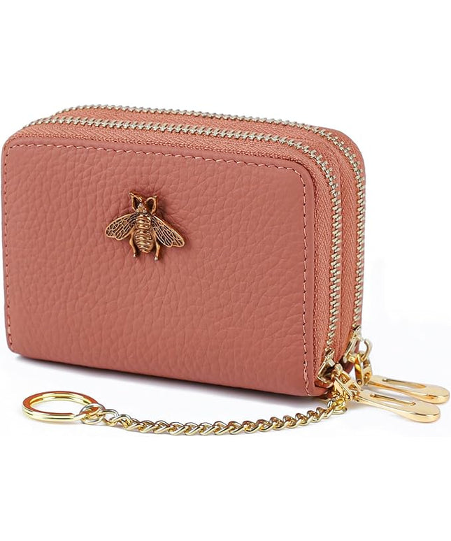 imeetu RFID Credit Card Holder, Small Leather Zipper Card Case Wallet for Women