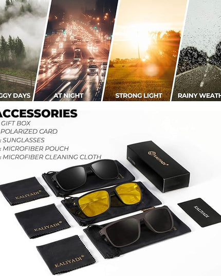 KALIYADI Polarized Sunglasses for Men, Lightweight Sun Glasses with UV Protection for Driving Fishing Golf