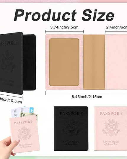 Black and Rose Gold Passport Holder, 2 PCS Passport Holder for Travel, Travel Passport Holders Must Haves for Women Men, Passport Cover Passport Wallet Case Holders for Travels Cruise Ship Essentials