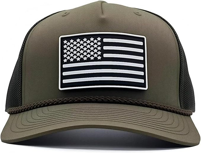 Old Glory PVC Curved 5 Panel Rope Hat, Adjustable Snapback Baseball Cap, Perfect for Outdoor Sports