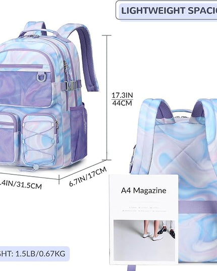 Lohol Multi-Pocket Backpack for Travel College, Heavy Duty Big Bookbag with 15.6 inch Laptop Compartment (Purple Galaxy
