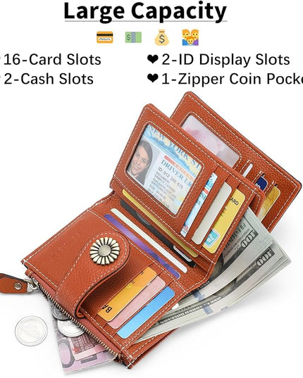 SENDEFN Small Womens Wallet Leather Bifold Card Holder RFID Blocking with Zipper Coin Pocket