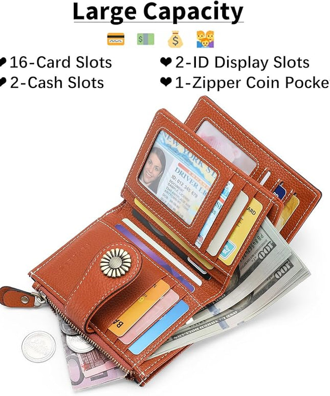 SENDEFN Small Womens Wallet Leather Bifold Card Holder RFID Blocking with Zipper Coin Pocket