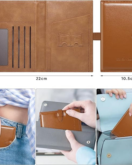 Passport Holder for Travel Essentials, Passport Wallet Cover Card holder Case for Travel Must Haves Accessories, Passport Book Holders for Women and Men, Brown