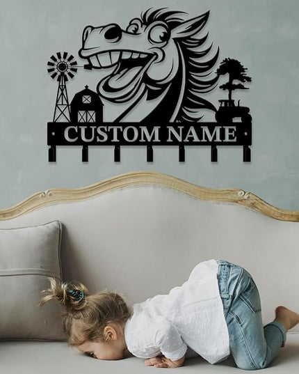 peanut case Personalized Farm Horse Keys Hooks,Custom Name Metal Cowboy Horse Art Keys Hooks,Metal Horse Lover Wall Home Storage Decorative Keys Hooks,Key Holder Hooks for Wall (Style J)