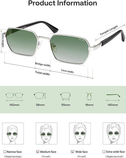 SOJOS Retro Rectangle Polarized 90s Sunglasses for Women Men,Trendy Narrow Hexagon Square Shades SJ1270
