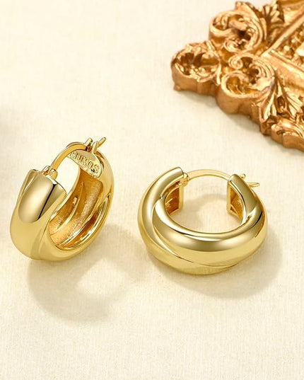 18K Gold Plated Chunky Hoop Earrings for Women Fashion Thick Gold Hoops Set Jewelry for Birthday Christmas Gifts