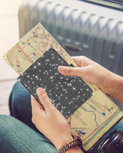 HOTCOOL Passport Holder Travel Essentials Airplane & Cruise Essentials Ship Leather Wallet Cover Case RFID Blocking Women & Men Vacation Travel Accessories Gifts Deals, Glitter - Black