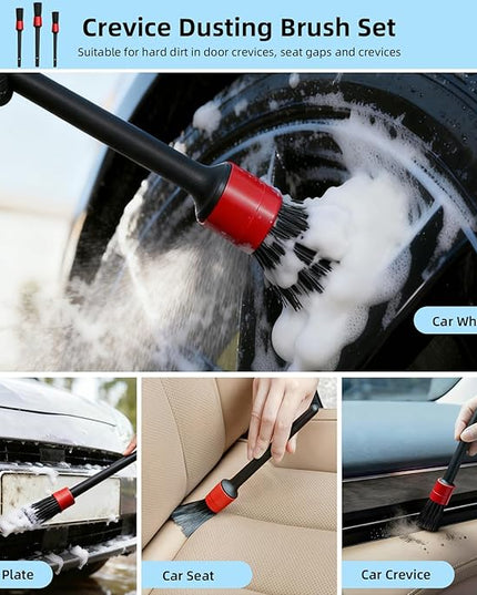 TICARVE 9Pcs Car Interior Detailing Kit - Car Cleaning Brushes, Universal Gel, Microfiber Towel and Storage Bag for Dashboard, Air Vents, Keyboard & Electronics