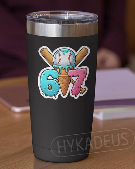 (3Pcs) Funny Baseball 67 Ice Cream Drip Stickers Baseball Drip Number 67 Player Six Seven Meme Sports Humor Vinyl Decal Waterproof Sticker for Water Bottle, Tumbler, Laptop, Phone Case, 3" x 2.9"