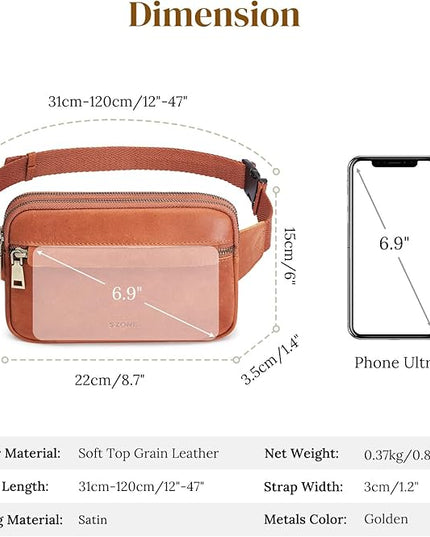 S-ZONE Fanny Packs for Women Genuine Leather RFID Blocking Crossbody Bags Purses Sling Waist Chest Bag Gifts Travel Running Adjustable Strap Men