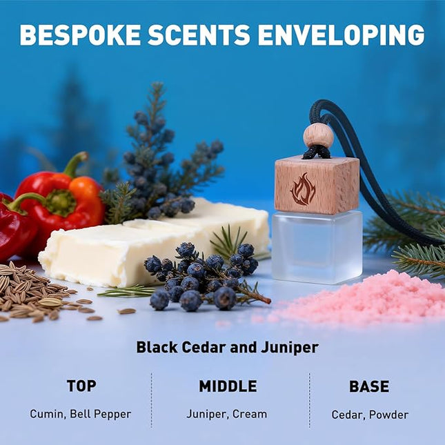 Car Air Freshener Hanging 2 Pack, Black Cedar and Juniper Essential Oil Air Diffuser, Long Lasting Car Scent Fragrance, Car Accessories for Women Men
