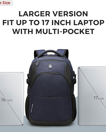 Swissdigital Design Travel Laptop Backpack for Men and Women, 35L Expandable Large Business Backpack with USB Charging Port for Fits 17 Inch Notebook, Blue | SD1671-12