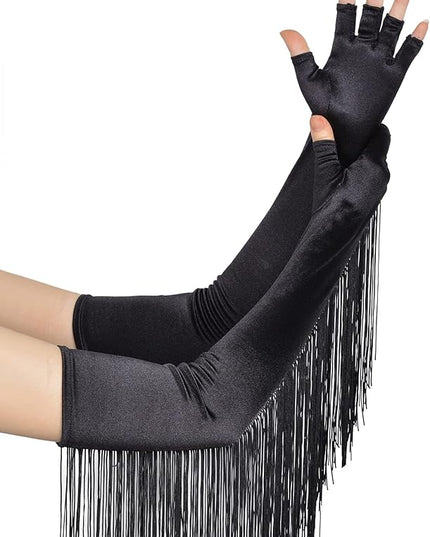 BABEYOND Vintage Long Opera Pageant Gloves - 1920s Fringe Fingerless Elbow Gloves for Costume Party Wedding