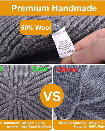 3 Pack Wool Fisherman Beanies for Men, Short Knit Watch Cap Cuffed Trawler Hats