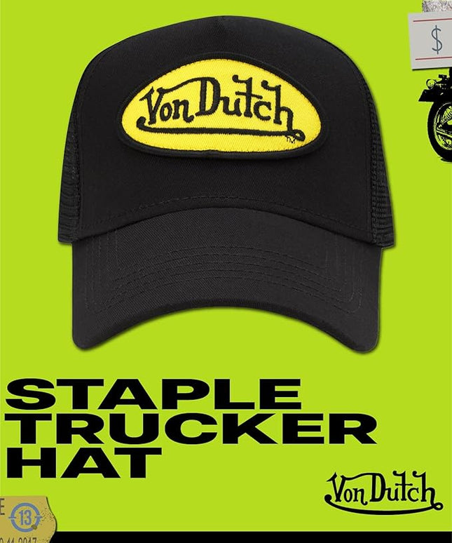 Von Dutch Unisex Trucker Hat - Curved Bill Mesh Back Retro Classic Adjustable Snapback Baseball Cap for Men and Women