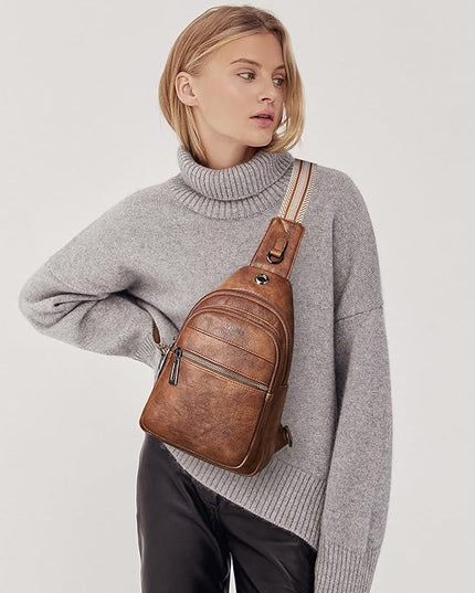 Sling Bag For Women Faux Leather Small Casual Daypack Backpack Fanny Pack Crossbody Chest Bags Purse