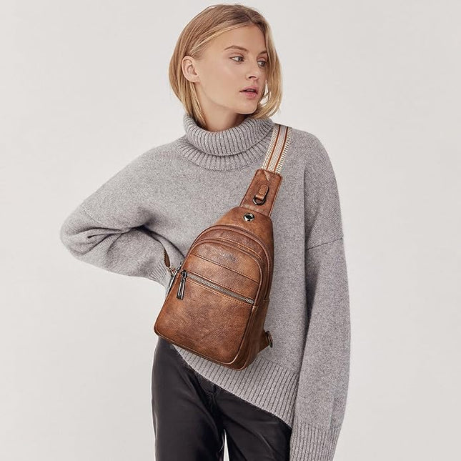 Sling Bag For Women Faux Leather Small Casual Daypack Backpack Fanny Pack Crossbody Chest Bags Purse