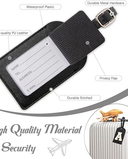 ULICO Initial Passport Cover and Luggage Tag Set,PU Leather Letter Passport Case Holder Travel Suitcase Tag, Personalized Travel Luggage Accessories Gifts for Women Kids Teenage Black R