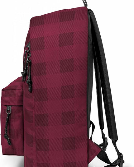 EASTPAK Out Of Office – 31L Backpack with Dual Compartments, 16” Laptop Sleeve, Security Pocket, Bottle Holder & Air Mesh Straps, Checker Wine Burgundy