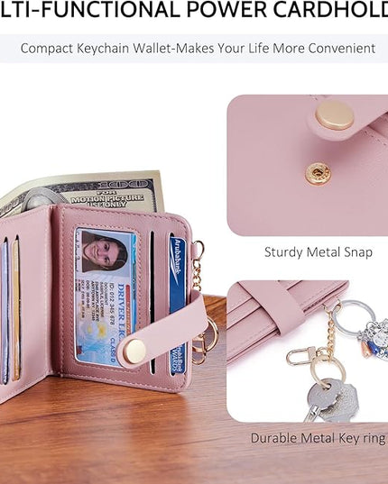 POIUGOYA Slim Wallet for Women,RFID Blocking Bifold Credit Card Holder with Zipper Coin Pocket,ID Window,Keychain