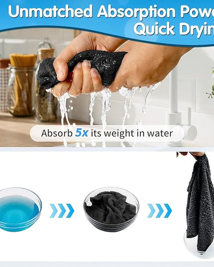 FIXSMITH Black Microfiber Cleaning Cloth -Pack of 12, Highly Absorbent Cleaning Rags, 16"X12" All Purpose Cleaning Towels for Housekeeping, Kitchen, Car, Lint Free and Reusable Microfiber Towels