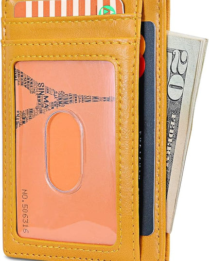 Buffway Slim Minimalist Front Pocket RFID Blocking Leather Wallets for Men and Women - Alaska Yellow