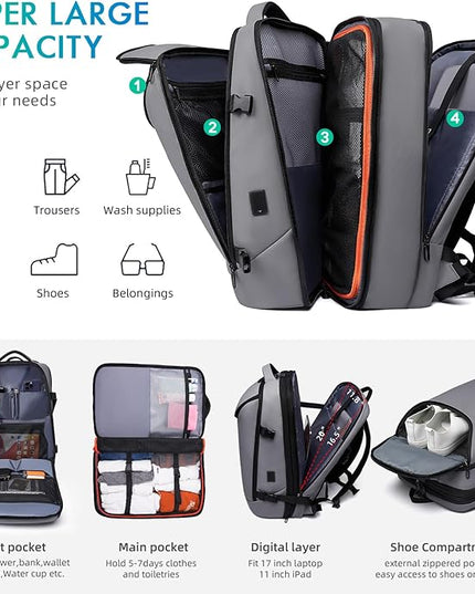 Laptop Backpack for Women, 50L Carry On Backpack Men, Expandable Flight Approved Water Resistant Luggage with 3 Packing Cubes & USB Port, Travel Backpack Fits 17.3 Inch Notebook