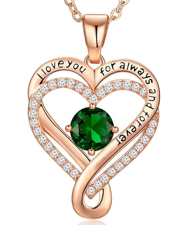 Infinity Love Heart Birthstone Necklace for Women Wife, S925 Sterling Silver Anniversary for Women Wife Birthday Gift for Her Girlfriend Mom Daughters, I Love You Women's Jewelry 18k Rose Gold Filled