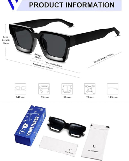 VANLINKER Thick Square Sunglasses for Men Women Retro Chunky Rectangle Shades UV400 Protection VL9731