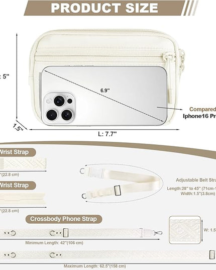 Phone Strap Crossbody, Clip and Go Strap for Phone with Wallet Crossbody, Adjustable Phone Lanyard Belt Strap with Detachable RFID Wristlet Wallet (XL-Cream)