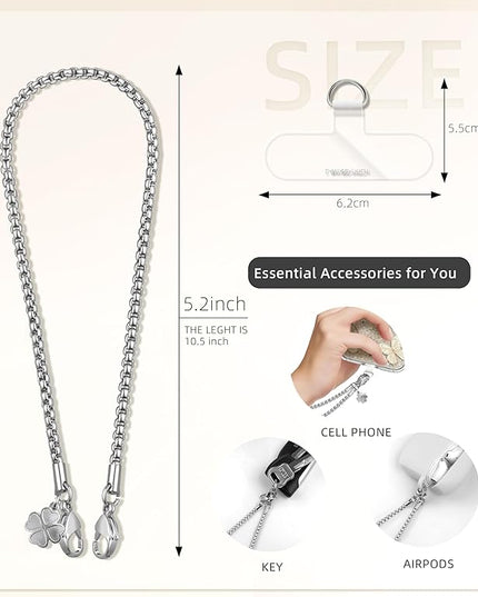 ROCONTRIP Metal Phone Lanyard with Gold Chain Detachable Phone Chain Wristlet with 2 Tether Tabs Universal iPhone Wrist Strap Premium Metal Buckles,Non-Rust,Unbreak iPhone Wristlet For Travel Shopping