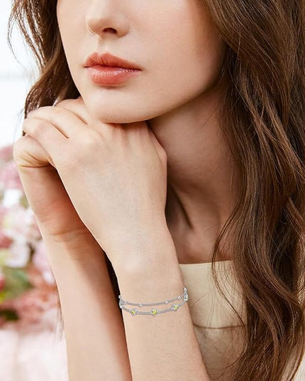 Dorunmo 925 Sterling Silver Heart Birthstone Anklet Bracelets for Women Best Mother's Day Birthday Jewelry for Wife Girlfriend Mom Daughter Her