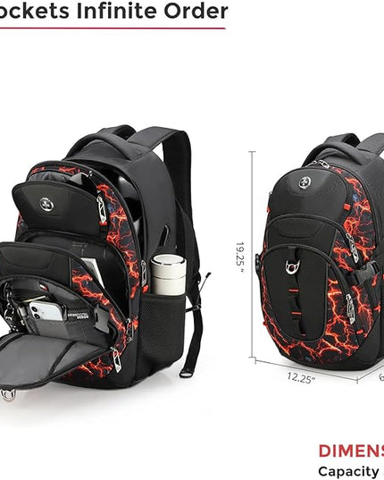 Swissdigital Laptop Backpack with USB Charging Port, Travel Backpack Fits 15.6 inches Computer, 31L Backpack for Men, Flame Red | SD803-97