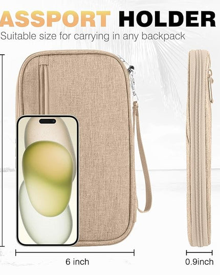 Passport Holder Family RFID Travel Document Organizer for Women Waterproof Passport Wallet Men Portable Case for Cards, Boarding Pass, ID, Money, Tickets with Zipper