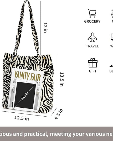 Corduroy Tote Bag Cute Tote Bags for Women Shoulder Bag with Inner Pocket for Work Beach Travel and Shopping Grocery